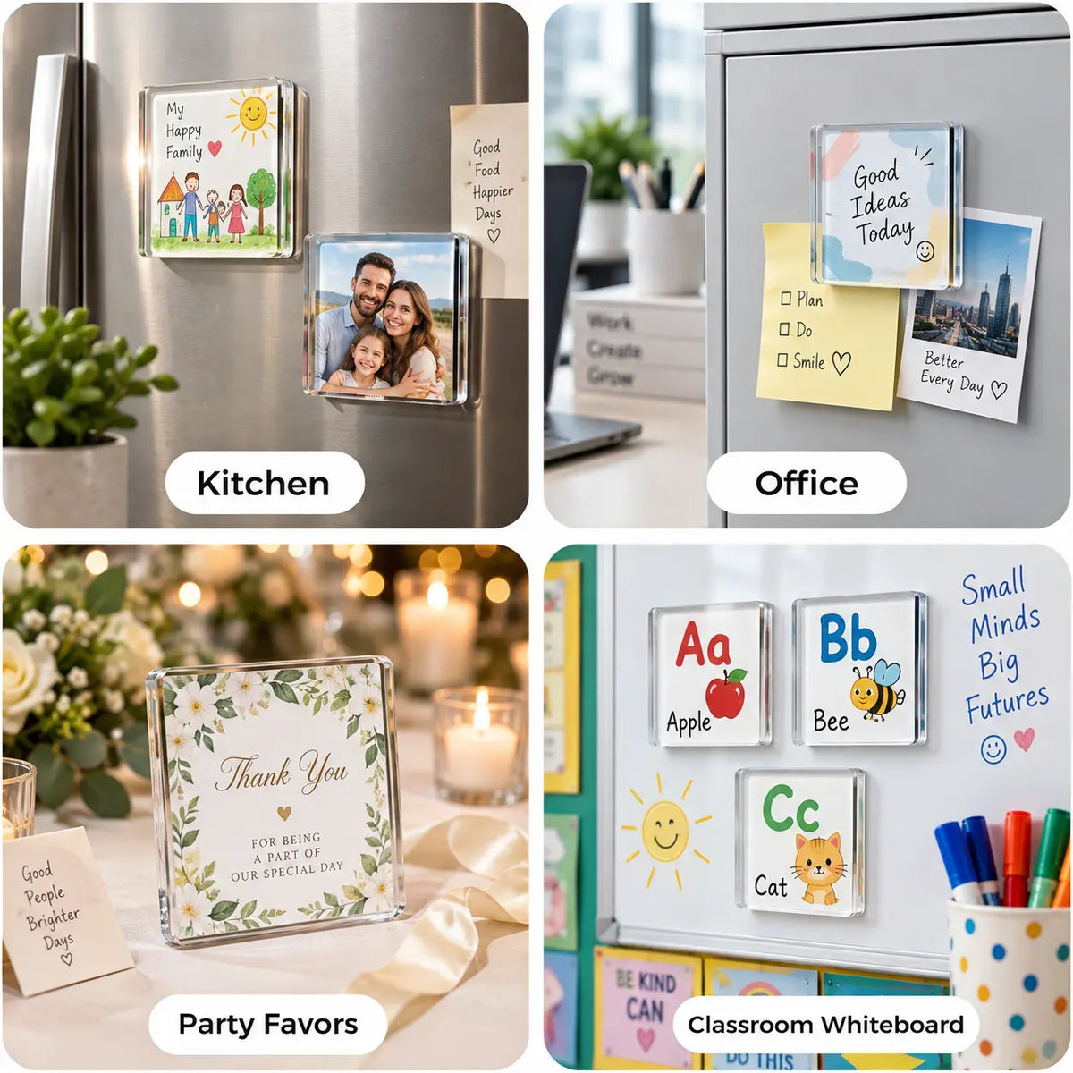 10 Pcs DIY Fridge Magnet Craft Set Acrylic Square Decorative Refrigerator Magnet with Adhesive Backing Ferrite Magnets for Office,Classroom,Cabinets,Kitchen