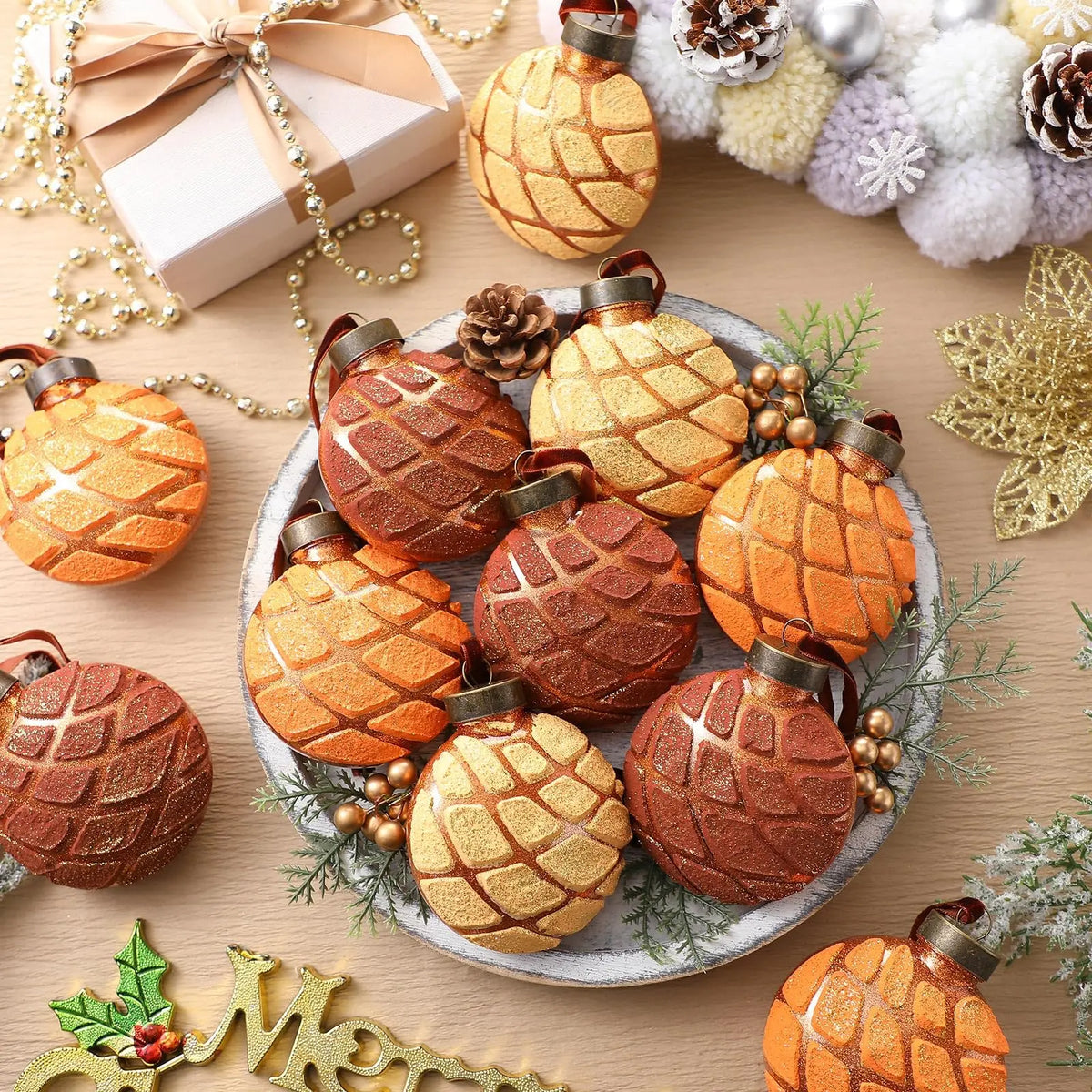 12 Pcs Mexican Christmas Ornaments, Pink Concha Sweet Bread Hanging Decor with Shatterproof Durable Design, Unique Food-Themed Tree Decorations for Christmas Holiday Party, Home Accent, Gift Exchange and Mexican Inspired Celebrations