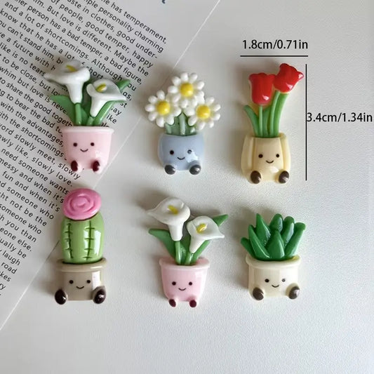 8pcs Potted Flower Fridge Magnets, Adorable Decorations for Kitchens & Offices, Ideal Gift for Holidays & Special Occasions