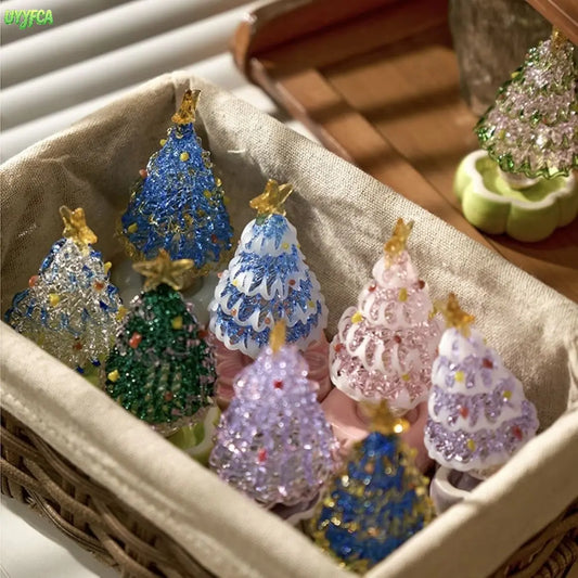 Hand Blown Glass Christmas Tree Tabletop Figurine, Artisan Crafted Glass Ornament With Star Topper, Mini Christmas Decor Statue For Desk Display, Holiday Home Decoration And Unique Christmas Gift For Family Friends