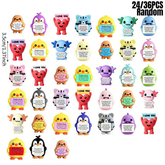 24/36-Piece Set of Random Mini Positive Figurines, Inspirational Emotional Support Gifts, Aesthetic Desk Decor and Stocking Stuffers for Halloween, Thanksgiving and Christmas, Great for Family, Friends and Colleagues