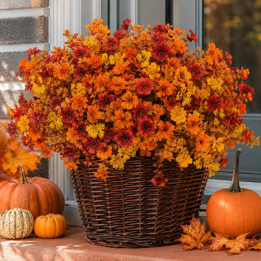 UV Resistant Colorful Fall Artificial Flower Bouquet (6/12/24/48-Piece Set) - Hanging, Window Halloween Decorations for Home Goods, House Decor