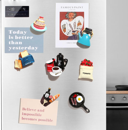 Cute Food Fridge Magnets for Fridge Cute Magnet Refrigerator Stickers for Kitchen Magnet Decorative Fun Strong Resin Magnets Home Decor Office 7PACK