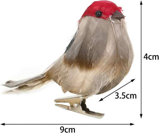 12 Pack Clip-on Artificial Feather Birds - Realistic Fake Sparrow Ornaments for Christmas Tree Wreath Yard Patio Garden Home Decor