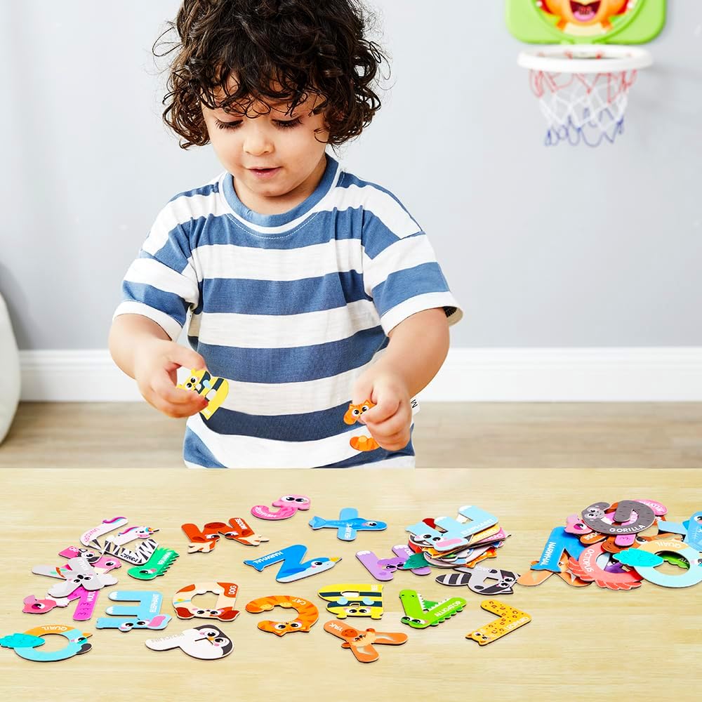 JOYIN Magnetic Letters, Animal Alphabet Fridge Magnets for Toddlers 3 4 5 Years Old, 26 Uppercase Refrigerator Magnets, Large Size ABC Educational Spelling Learning Toys for Kids