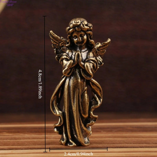 Vintage Brass Mini-Size Winged Angel Figurines - European Angel Decorative Collectibles, Home Office Desk Ornaments, Fashion Accessories Figurines & Miniatures,sohochic