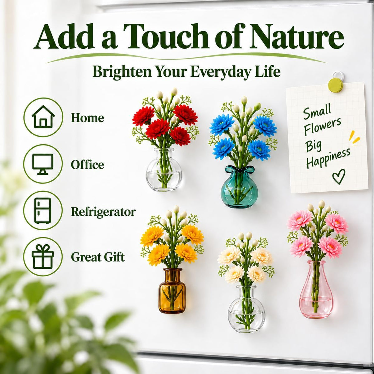 Mini Vase Magnets for Fridge, 10pack Cute Tiny Magnetic Glass Vases Refrigerator Accessories, Real Flowers Pot Magnet, Funny Aesthetic Plant Pot Locker Office Kitchen Decoration, Small Magnet Bud