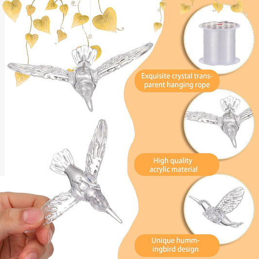 Novabright 30 Pcs Hummingbird Hanging Ornaments Acrylic Crystal Hummingbird Wedding Decor Suncatchers Hanging Ceiling Decor Bird Figurines Ornaments for Trees Wedding Stage Home Decoration