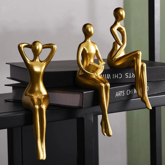 Three-Piece Thinker Statue Set, Resin Figurine, Abstract Bookshelf Decor, Modern Office & Home Decoration, Collectible Small Statues, Coffee Table Ornament
