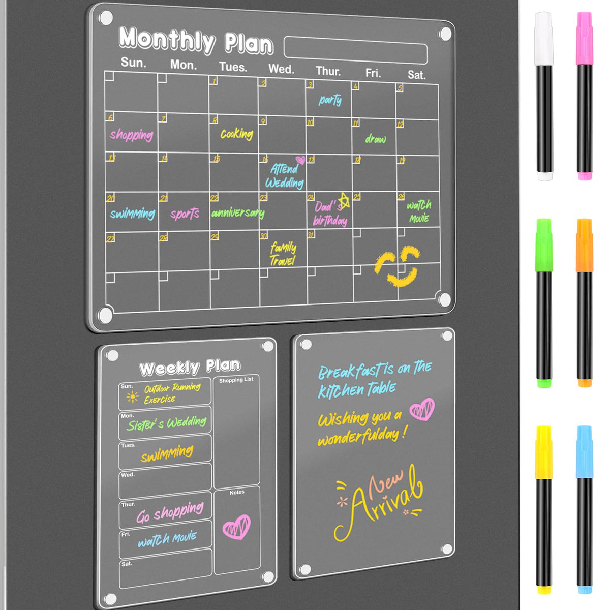 DIYMAG Magnetic Calendar for Refrigerator 4PCS Fridge Magnet Clear Acrylic