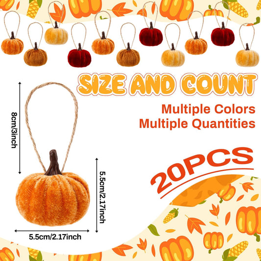 Halloscume 20 Pcs Pumpkin Ornament, Red, Dark Yellow, Light Yellow, Brown