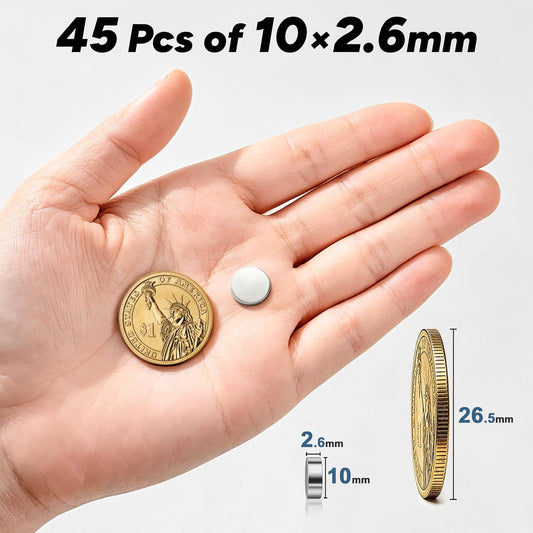 SMARTAKE 45 Pcs Refrigerator Magnets, 10x2.6mm Small Fridge Magnets, Silver