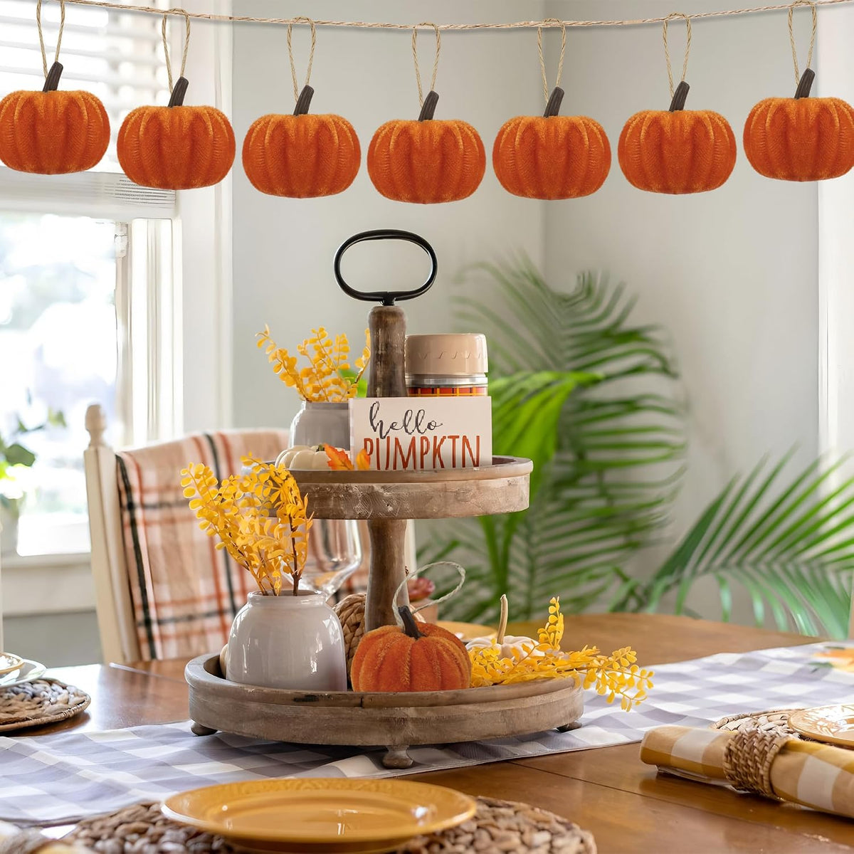 16 PCS Fall Thanksgiving Pumpkin Hanging Ornaments Orange Velvet Fabric Pumpkin Hanging Small Tree Ornaments 2.2" Fabric Pumpkins Ball Tree Decorations for Fall Home Farmhouse Harvest Party Decor