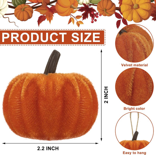 16 PCS Fall Thanksgiving Pumpkin Hanging Ornaments Orange Velvet Fabric Pumpkin Hanging Small Tree Ornaments 2.2" Fabric Pumpkins Ball Tree Decorations for Fall Home Farmhouse Harvest Party Decor