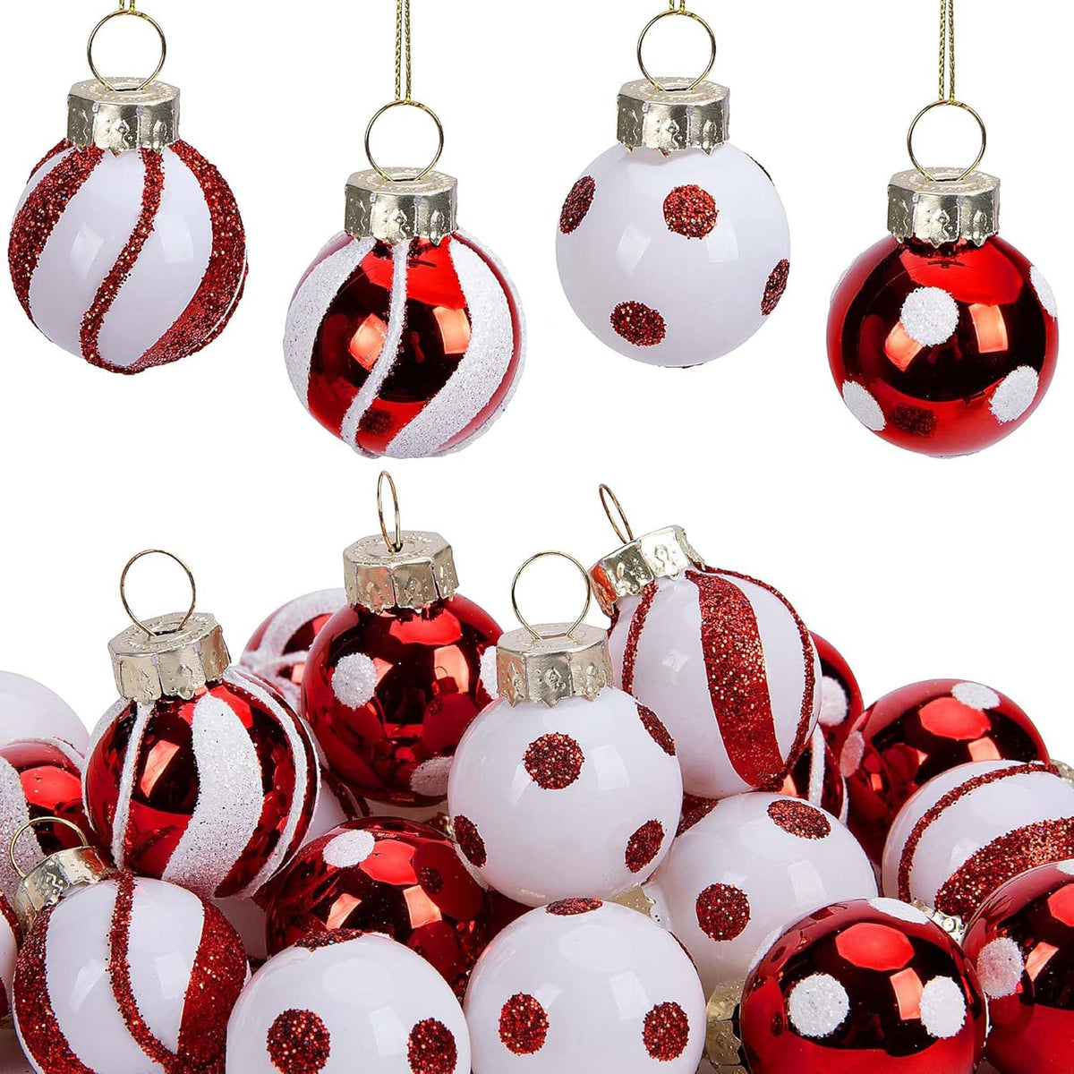 24 Pcs Christmas Mini Glass Ball Ornaments, Mini Glitter Xmas Hanging Balls