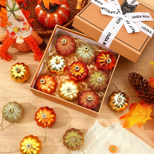 JULMELON 24 Pcs Fall Pumpkin Tree Ornaments 3D Cute Hanging Decorations