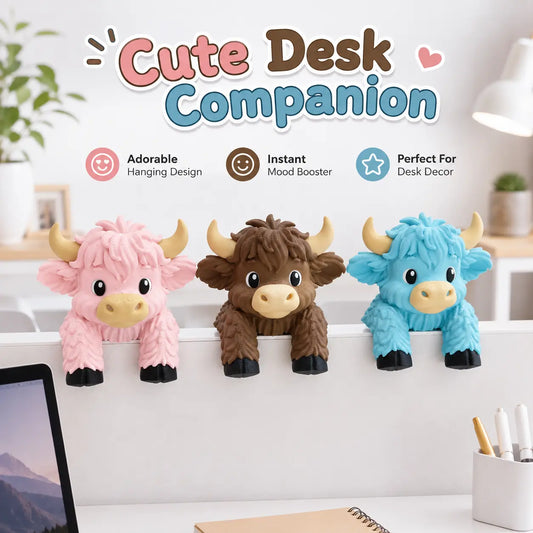 Highland Cow Monitor Buddy and Screen Sitter, 3D Printed Emotional Support Desk Companion and Office Decor-YY0