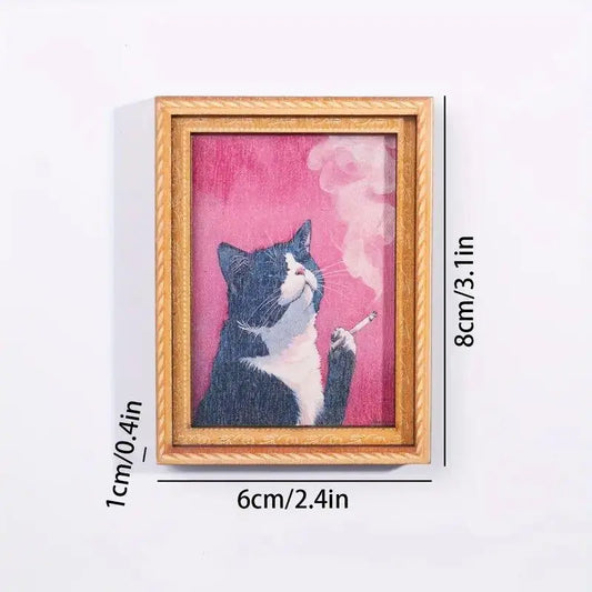 Bamboo Magnetic Funny Cat Fridge Magnet, Vintage Art Frame Kitchen Decor, Funky Home Decor, Unique Class of 2026 Graduation Gift, Cute Kitty Locker Accessory,dorm essentials