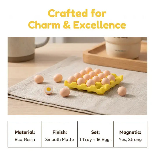 Decorative Metal Egg Carton Fridge Magnet Set - 1pc Resin Artwork Tray, 16 Removable Magnetic Eggs, 3D Food Refrigerator Magnets for Kitchen Decor, Funny Housewarming Gifts