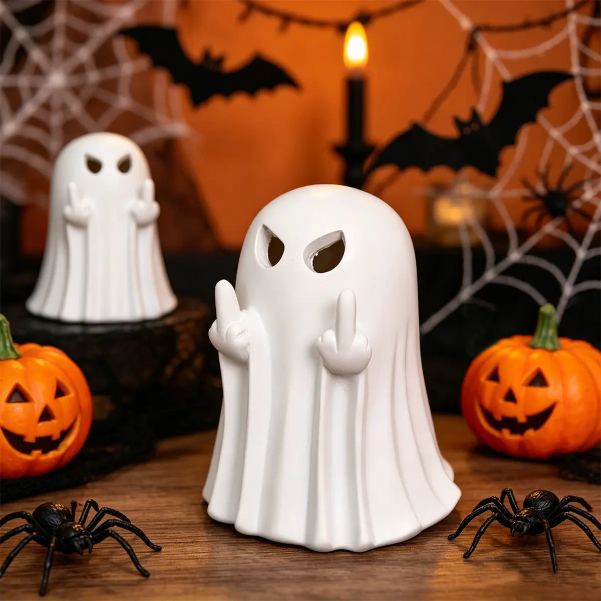 1-Piece Light-Up Halloween Ghost Figurine (2.76*3.35in) - Cute Spooky Statue, Home Decor Gift for Indoor Use (Desk, Office)