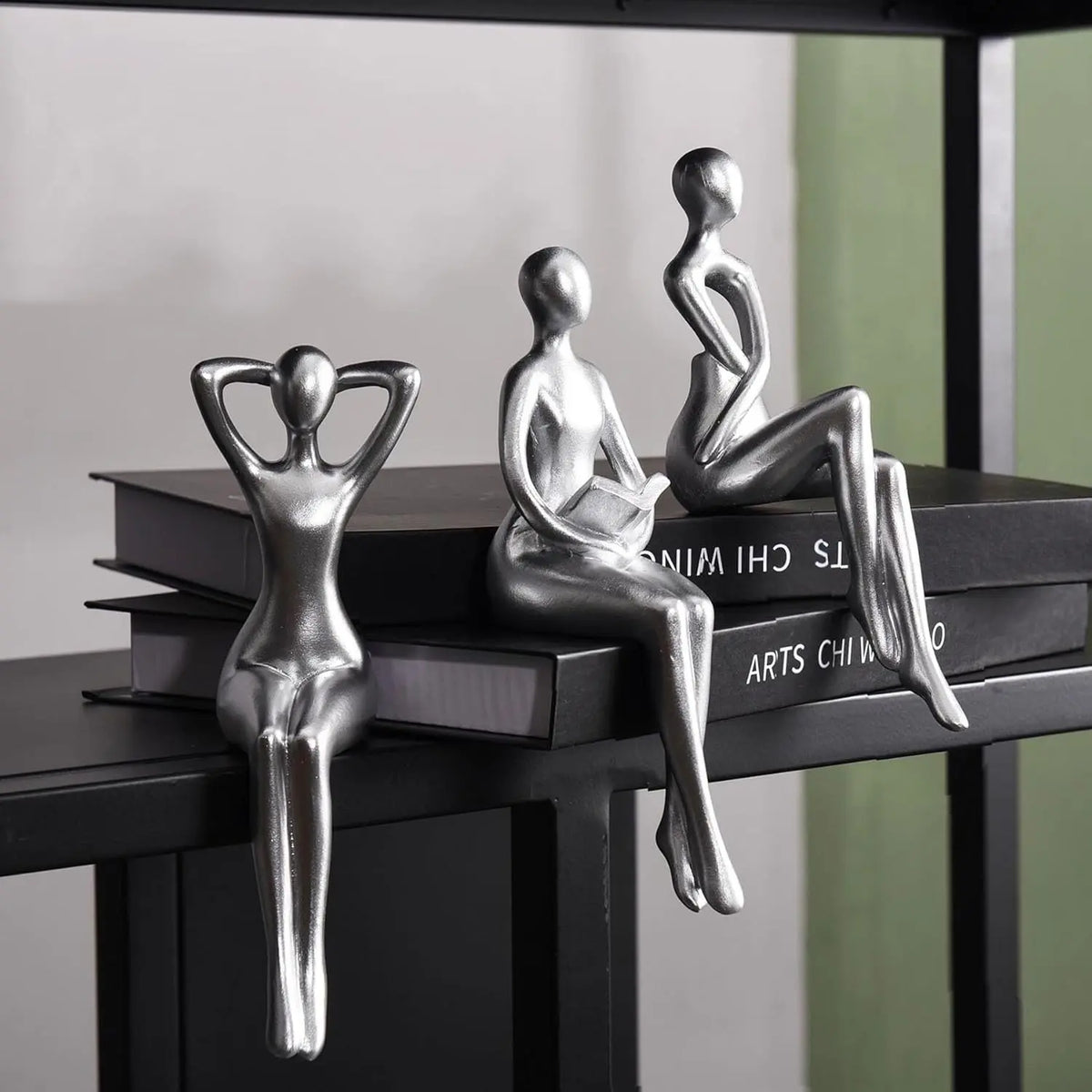 Three-Piece Thinker Statue Set, Resin Figurine, Abstract Bookshelf Decor, Modern Office & Home Decoration, Collectible Small Statues, Coffee Table Ornament