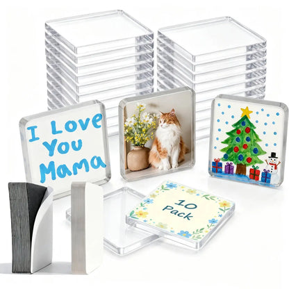 Magnetic Photo Frames 2"x2" Clear Acrylic DIY Fridge Magnets with Adhesive Backing ,Halloween Decorations,Square Magnets for Crafts, Kitchen, Classroom, Party,Office Decoration