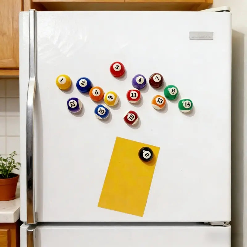 15 Magnetic Billiards-Shaped Refrigerator Stickers |   Resin, Round, Suitable for Metal Surfaces, Ideal for Photos, Notes, Papers, Easy Attachment to Fridges and Filing Cabinets