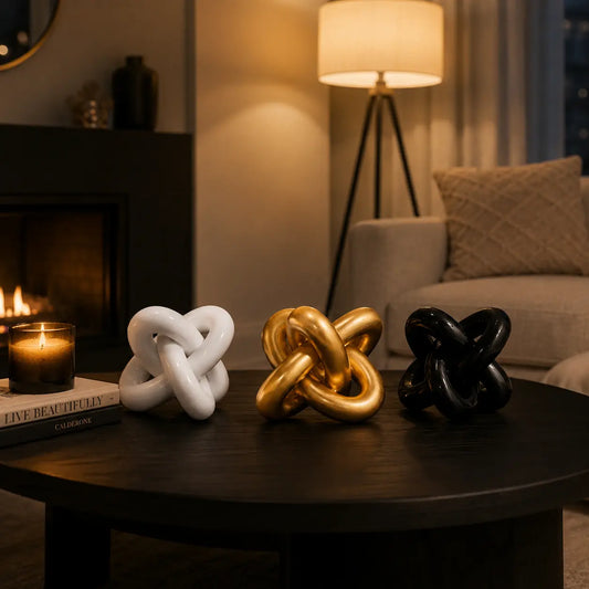 Minimalist 3-Knot Resin Figurine Statue Decorative Home Ornament for Living Room Tabletop Accent Modern Desktop Art Gift for Design Enthusiasts Gold Black White