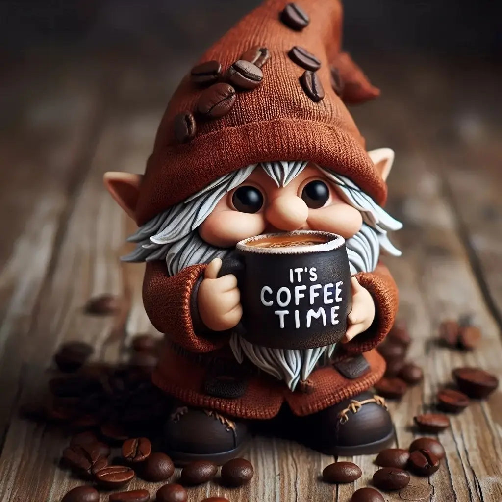 Cute Coffee Cup Holding Dwarf Resin Figurine, Desk Entryway Decorative Ornament, Small Atmosphere Enhancing Item, Perfect for Home Decoration