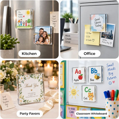 10 Pcs DIY Fridge Magnet Craft Set Acrylic Square Decorative Refrigerator Magnet with Adhesive Backing Ferrite Magnets for Office,Classroom,Cabinets,Kitchen