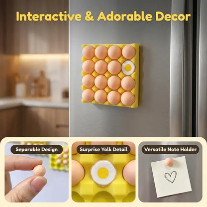 Decorative Metal Egg Carton Fridge Magnet Set - 1pc Resin Artwork Tray, 16 Removable Magnetic Eggs, 3D Food Refrigerator Magnets for Kitchen Decor, Funny Housewarming Gifts