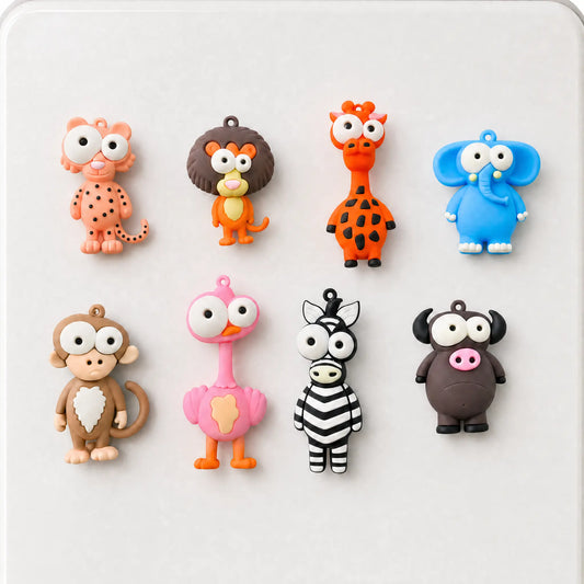8-Piece Soft Touch 3D Animal Fridge Magnet Assortment Set - Monkey & Giraffe Shapes with Bug Eyes, Home Decor Items, Kitchen Decor Accessories for Fridge Organization & Kids Gift Pack