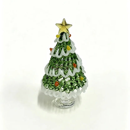 Hand Blown Glass Christmas Tree Tabletop Figurine, Artisan Crafted Glass Ornament With Star Topper, Mini Christmas Decor Statue For Desk Display, Holiday Home Decoration And Unique Christmas Gift For Family Friends