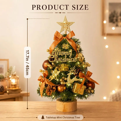 Pre‑Decorated Pink Flocked Tabletop Mini Christmas Tree with LED Lights, Bow, Baubles & Ornaments, Small Artificial Snowy Christmas Tree, 13.8in (35cm) /17.7in (45cm), for Tabletop, Desk, Home Holiday Party Decoration