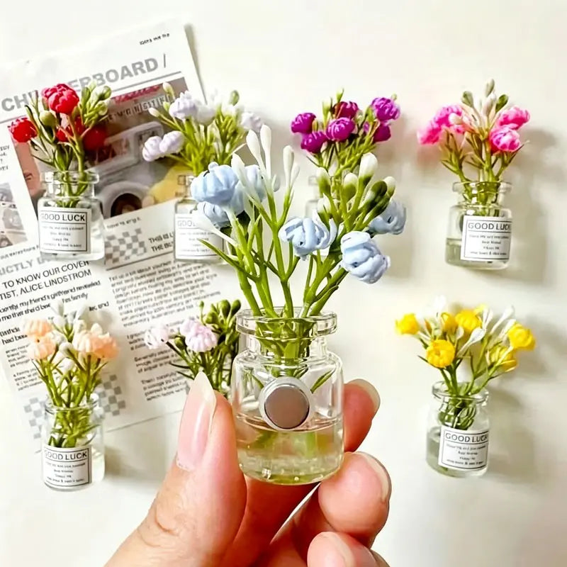 8pcs Mini  Floral Vase Magnets - 3D Glass Decorative Refrigerator Magnets with Cute Flower Design, Fridge Magnets Cute, Perfect for Kitchen & Holiday Gifts, Refrigerator Magnets, Kitchen Decor, Playful Design, Durable Magnets