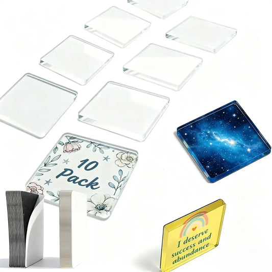 10-Pack 2"x2" Adhesive-Backed DIY Magnetic Refrigerator Magnets Set - Square Photo Frames for Crafts, Kitchen, Gift Use (Set Refrigerator Magnets for Home Decor), Acrylic
