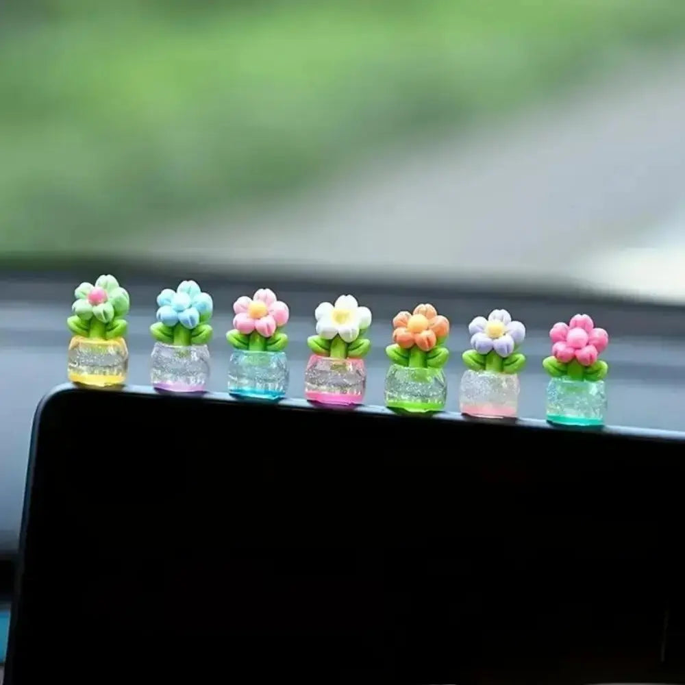 7pcs Mini Resin Flower Potted Plants Compact Realistic Decor Ornaments Small Desktop Figurines For Car Dashboard Office Desk Mother Gift Camping And Picnic Decoration.sohochic.
