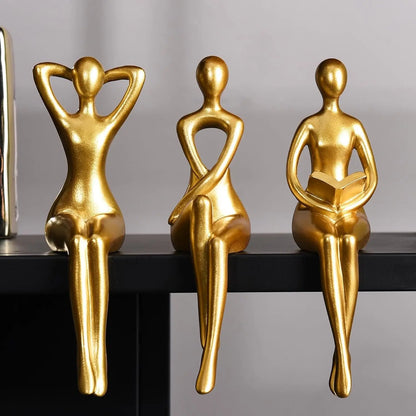 Three-Piece Thinker Statue Set, Resin Figurine, Abstract Bookshelf Decor, Modern Office & Home Decoration, Collectible Small Statues, Coffee Table Ornament