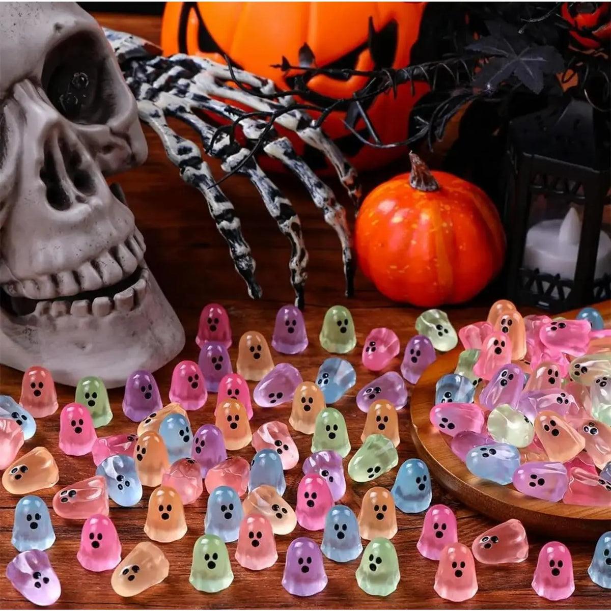 Glow-in-the-Dark Resin Collectible Figure Ornaments (Multiple Packs) - Cute Ghost Smooth Miniatures, Room Decor Statue, Statues for Home Decor, Halloween Desktop Accent