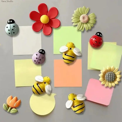 Sohochic 10-Piece Cute Resin 3D Bee & Daisy Flower Fridge Magnet Set - Animals Theme, 10 Unique Designs, Strong Hold, Glueless, Whiteboard Ready, Clean Peel-Off, Kids’ Art Display, Boxed, Anniversary Gift for Magnetic Surfaces