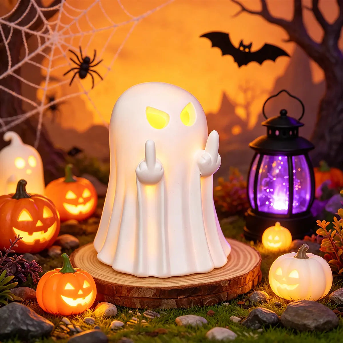 1-Piece Light-Up Halloween Ghost Figurine (2.76*3.35in) - Cute Spooky Statue, Home Decor Gift for Indoor Use (Desk, Office)