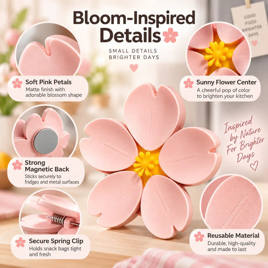 Cherry Blossom Magnetic Fridge Clips, Cute Flower Refrigerator Magnets & Snack Bag Sealing Clips, Reusable Kitchen Food Storage Clips for Home, Office & Fridge Decor