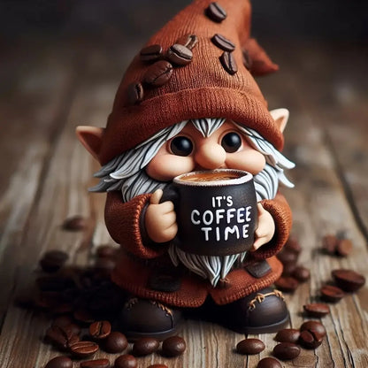 Cute Coffee Cup Holding Dwarf Resin Figurine, Desk Entryway Decorative Ornament, Small Atmosphere Enhancing Item, Perfect for Home Decoration