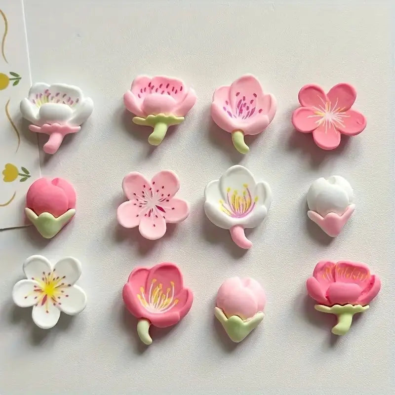 12/24pcs Random Mix Resin Flower Refrigerator Magnets Decorative, Cute Decor for Kitchen, Office, Whiteboard, Storage Cabinet, Dishwasher