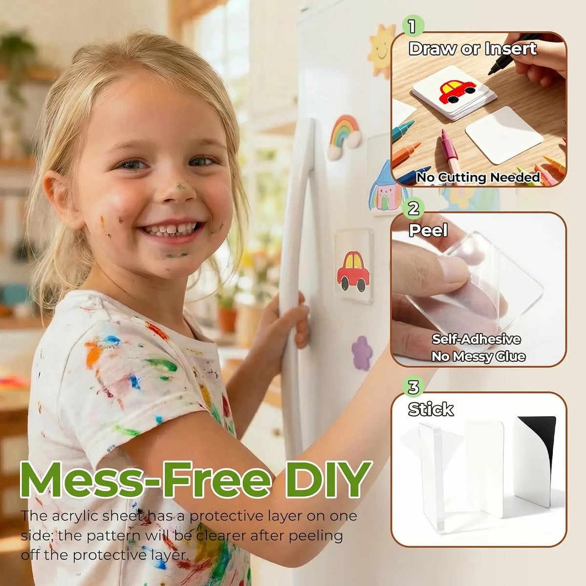 Magnetic Photo Frames 2"x2" Clear Acrylic DIY Fridge Magnets with Adhesive Backing ,Halloween Decorations,Square Magnets for Crafts, Kitchen, Classroom, Party,Office Decoration