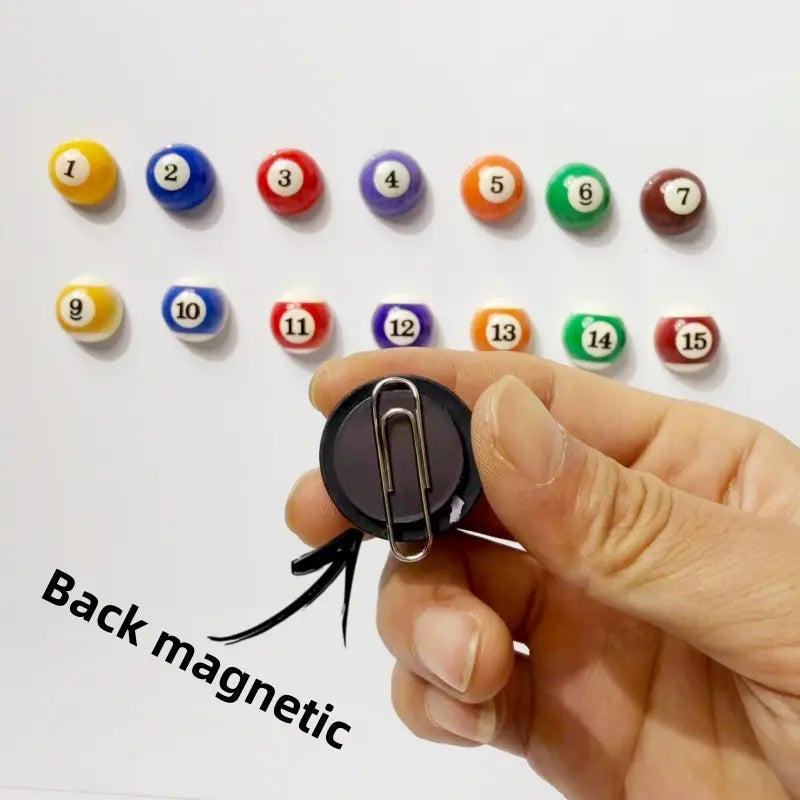 15 Magnetic Billiards-Shaped Refrigerator Stickers |   Resin, Round, Suitable for Metal Surfaces, Ideal for Photos, Notes, Papers, Easy Attachment to Fridges and Filing Cabinets