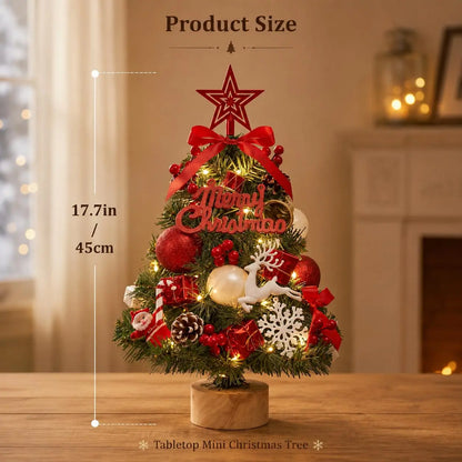 Pre‑Decorated Pink Flocked Tabletop Mini Christmas Tree with LED Lights, Bow, Baubles & Ornaments, Small Artificial Snowy Christmas Tree, 13.8in (35cm) /17.7in (45cm), for Tabletop, Desk, Home Holiday Party Decoration