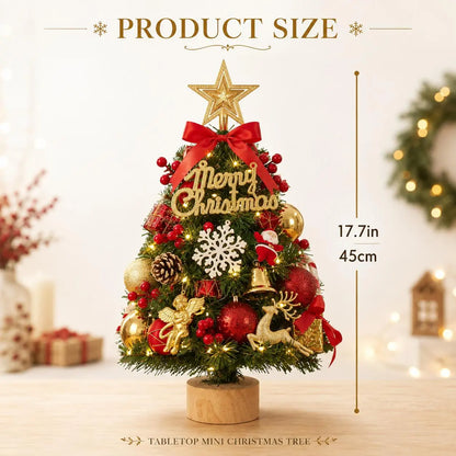 Pre‑Decorated Pink Flocked Tabletop Mini Christmas Tree with LED Lights, Bow, Baubles & Ornaments, Small Artificial Snowy Christmas Tree, 13.8in (35cm) /17.7in (45cm), for Tabletop, Desk, Home Holiday Party Decoration