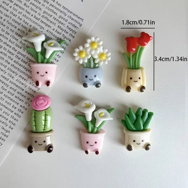 8pcs Potted Flower Fridge Magnets, Adorable Decorations for Kitchens & Offices, Ideal Gift for Holidays & Special Occasions