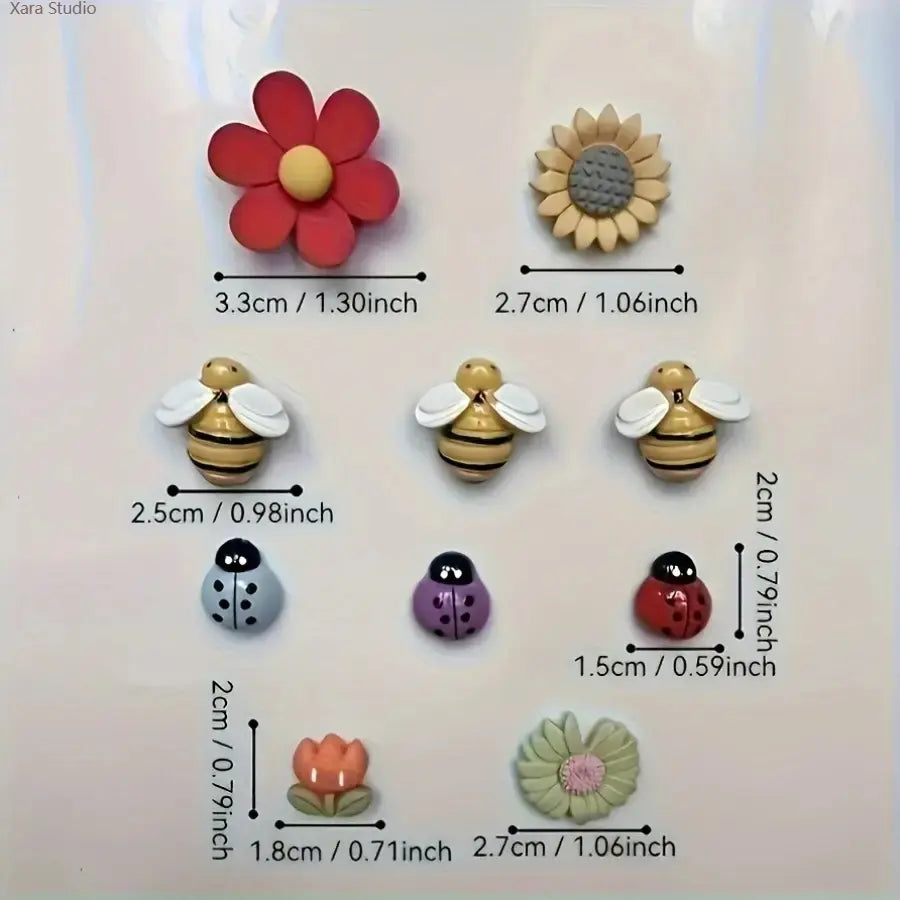 Sohochic 10-Piece Cute Resin 3D Bee & Daisy Flower Fridge Magnet Set - Animals Theme, 10 Unique Designs, Strong Hold, Glueless, Whiteboard Ready, Clean Peel-Off, Kids’ Art Display, Boxed, Anniversary Gift for Magnetic Surfaces
